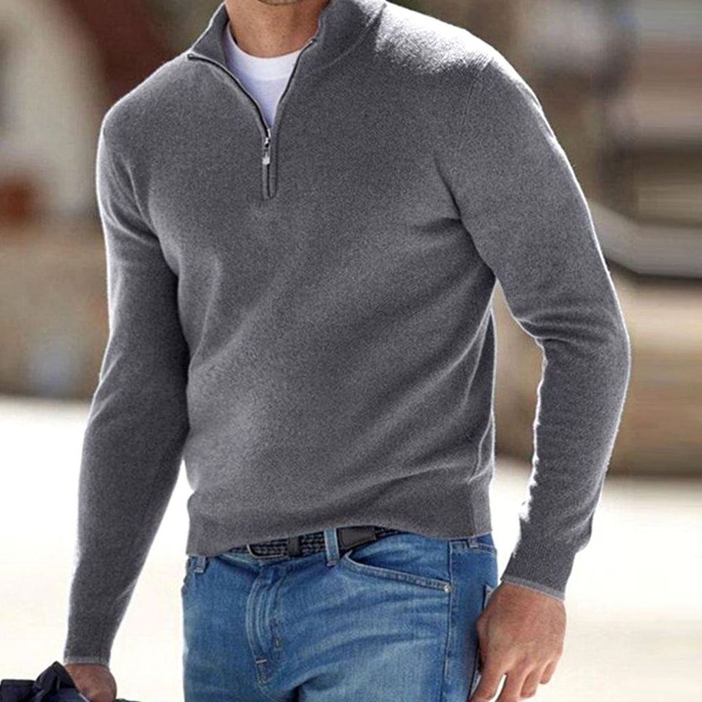 Men's Adjustable Half-Zip Slim Stand Collar Knit Pullover
