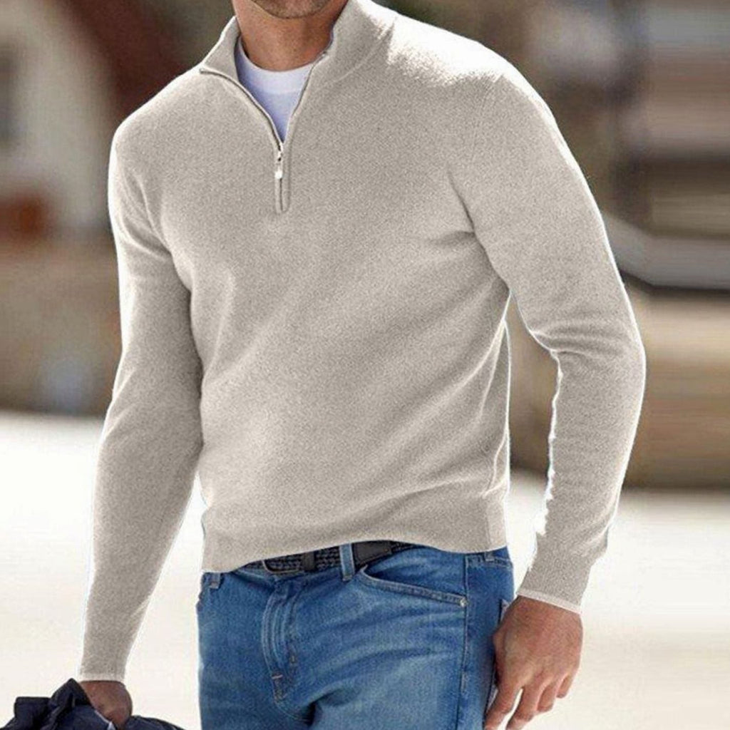 Men's Adjustable Half-Zip Slim Stand Collar Knit Pullover
