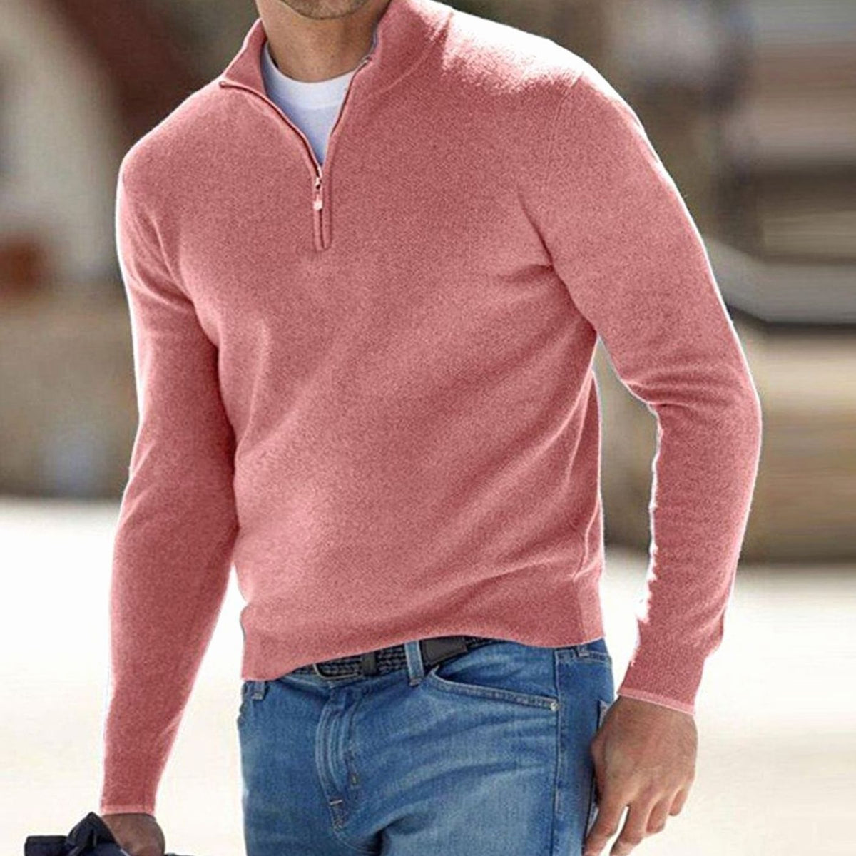 Men's Adjustable Half-Zip Slim Stand Collar Knit Pullover