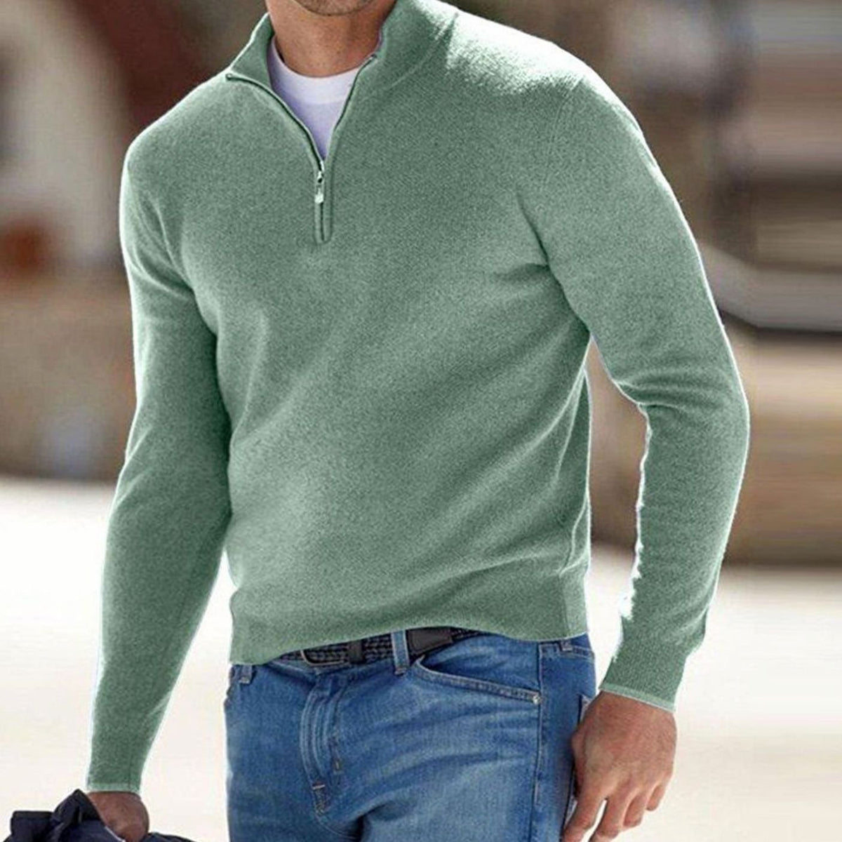 Men's Adjustable Half-Zip Slim Stand Collar Knit Pullover