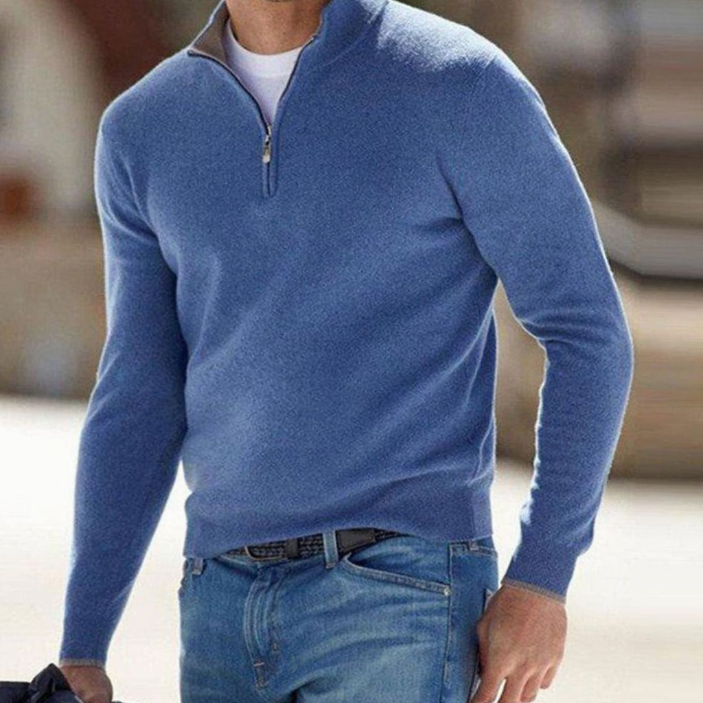 Men's Adjustable Half-Zip Slim Stand Collar Knit Pullover