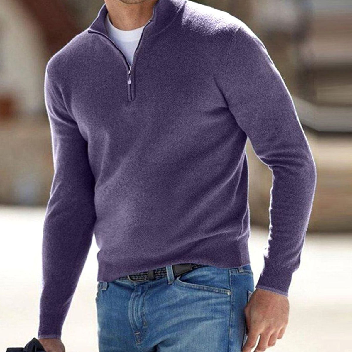 Men's Adjustable Half-Zip Slim Stand Collar Knit Pullover
