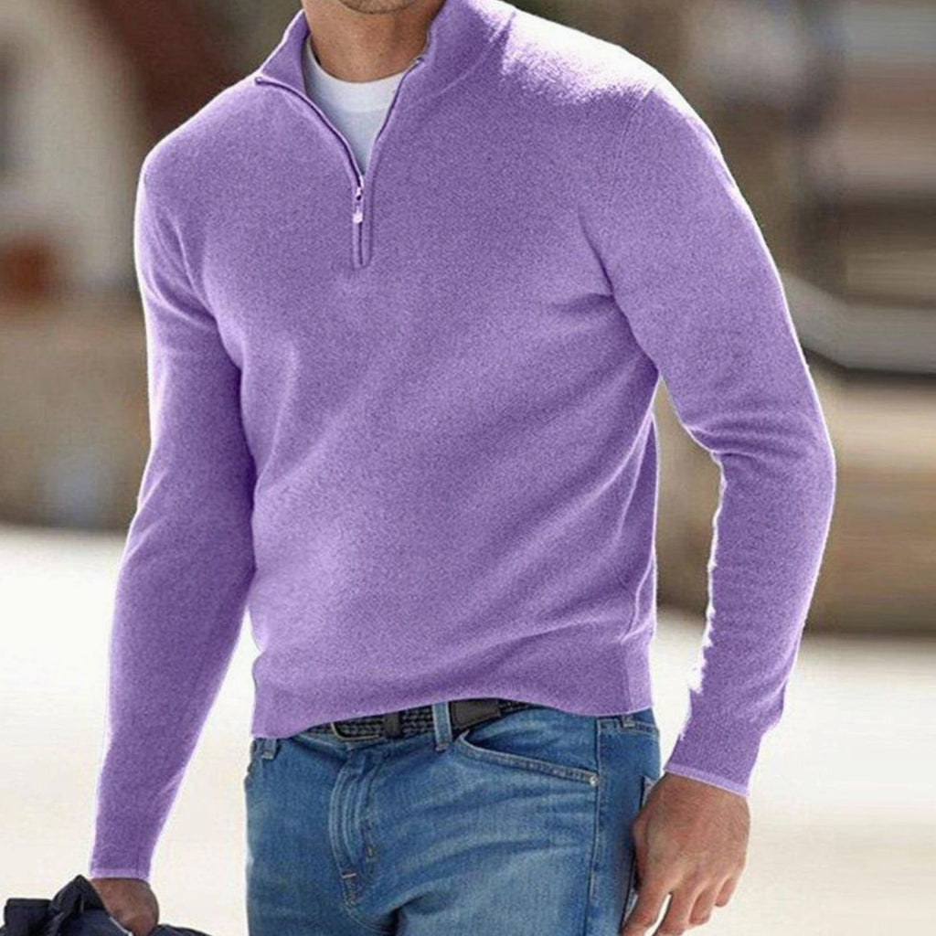 Men's Adjustable Half-Zip Slim Stand Collar Knit Pullover