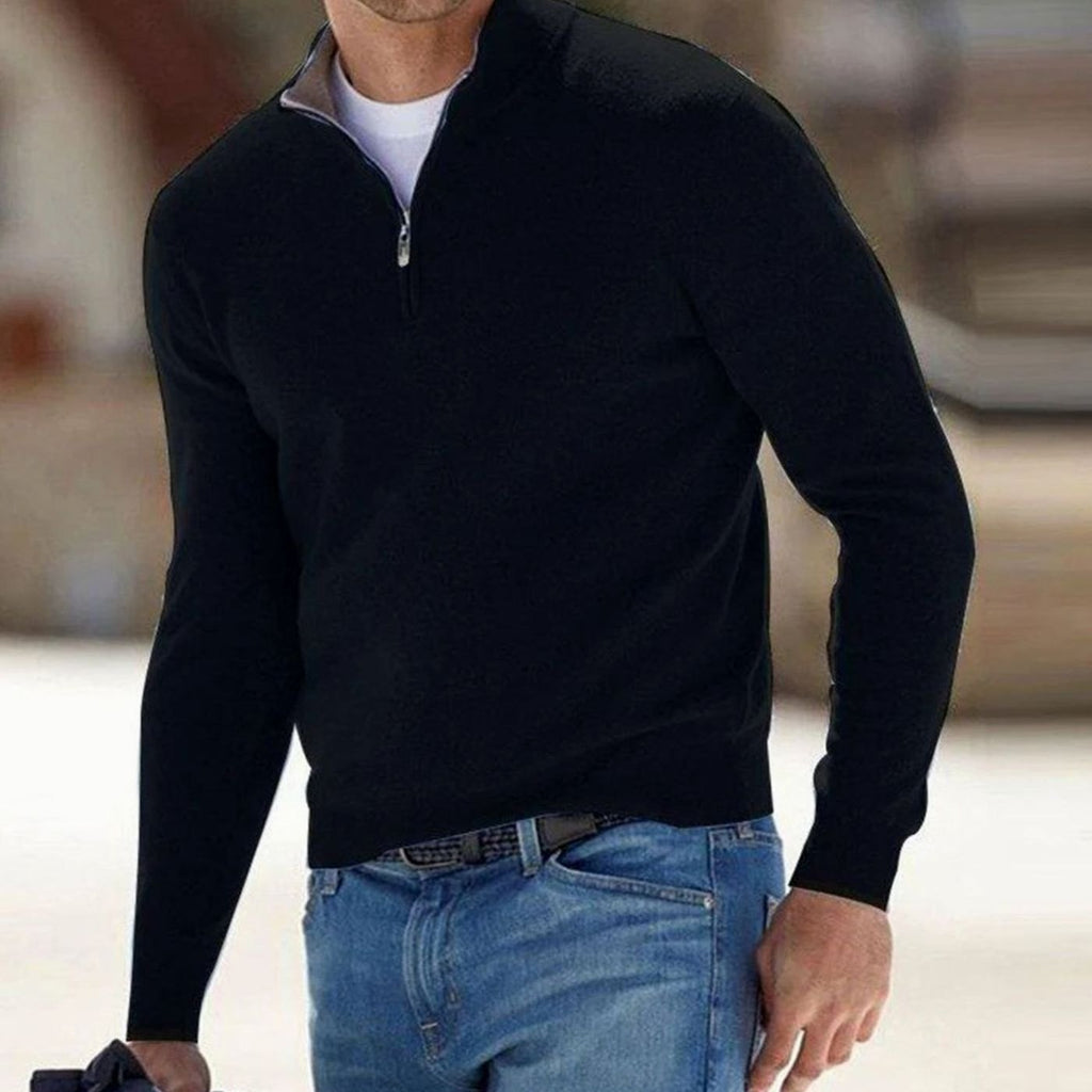 Men's Adjustable Half-Zip Slim Stand Collar Knit Pullover