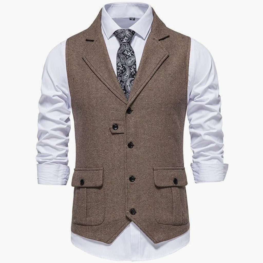 Men's Herringbone Button Front Notch Lapel Vest