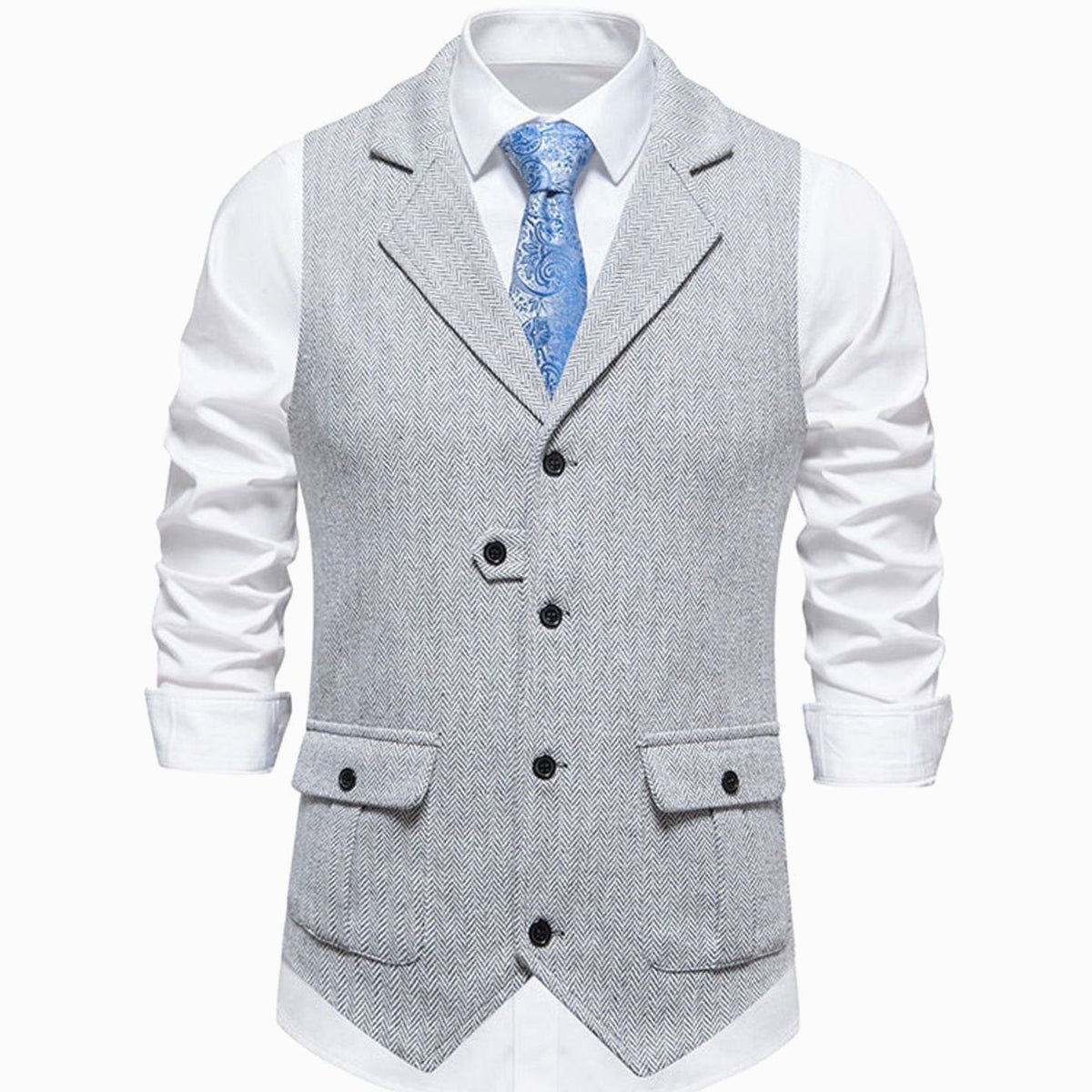 Men's Herringbone Button Front Notch Lapel Vest
