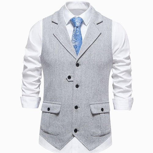 Men's Herringbone Button Front Notch Lapel Vest