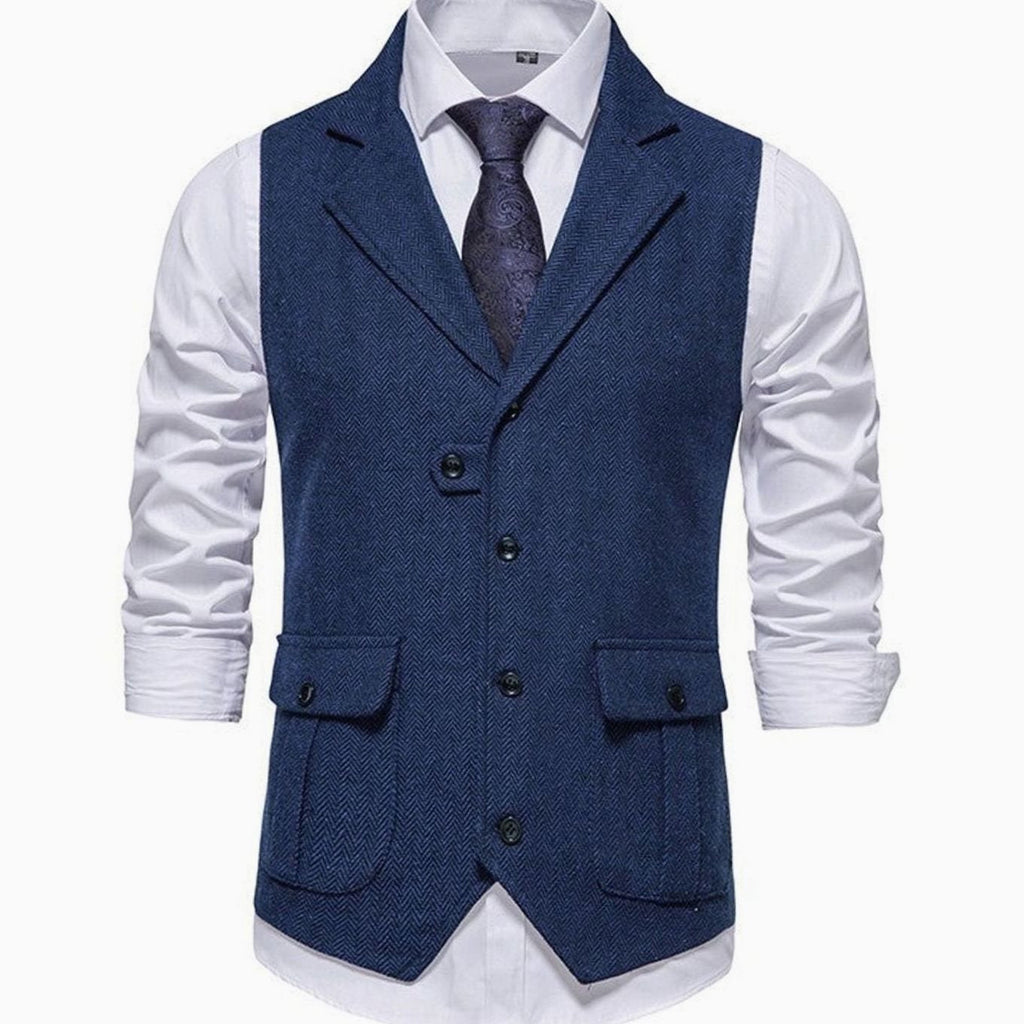 Men's Herringbone Button Front Notch Lapel Vest