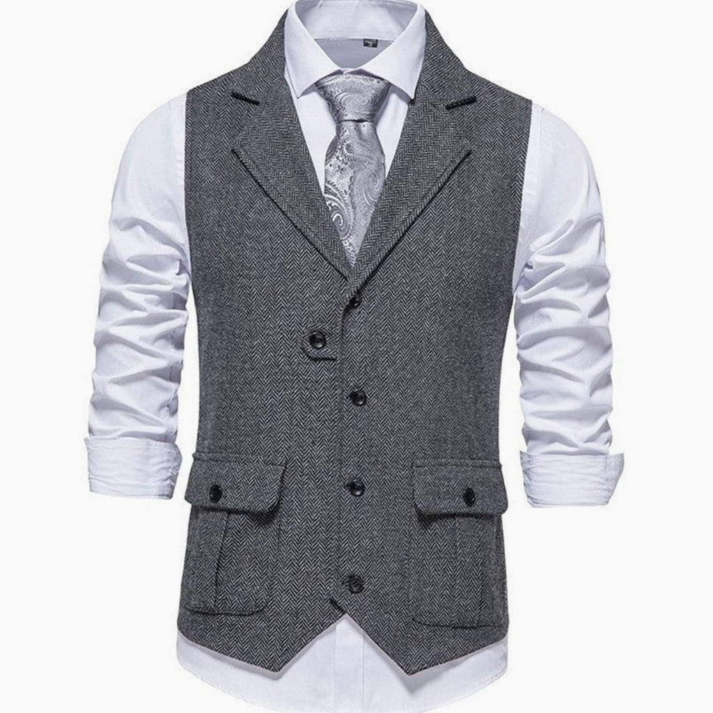Men's Herringbone Button Front Notch Lapel Vest