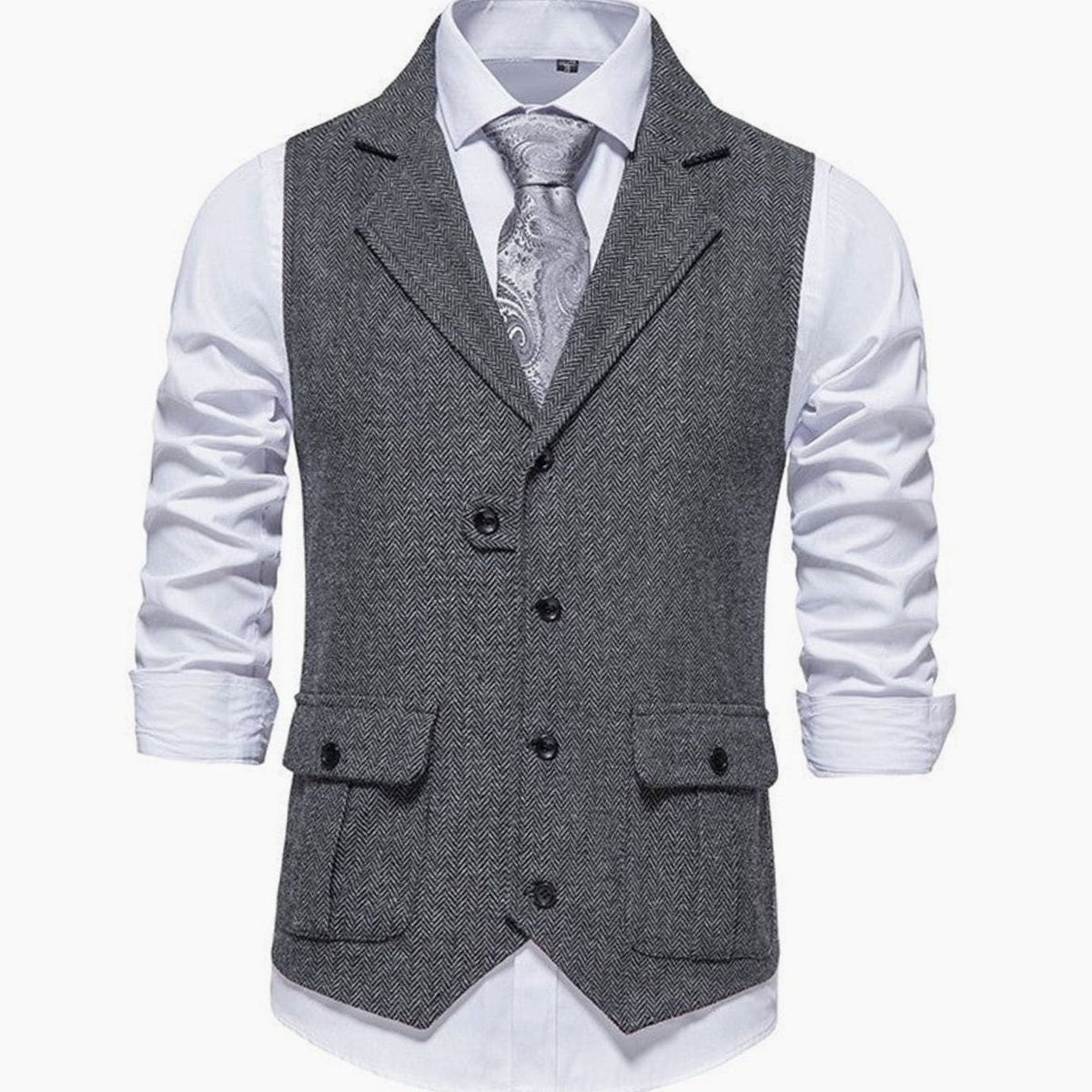 Men's Herringbone Button Front Notch Lapel Vest