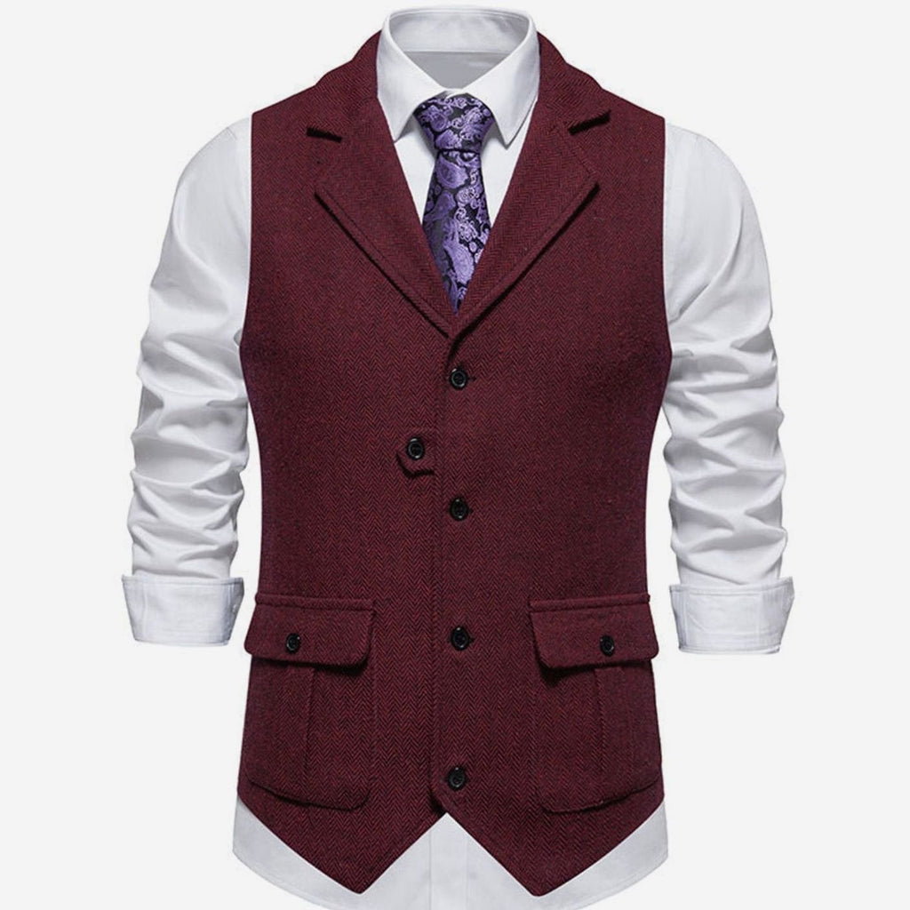 Men's Herringbone Button Front Notch Lapel Vest