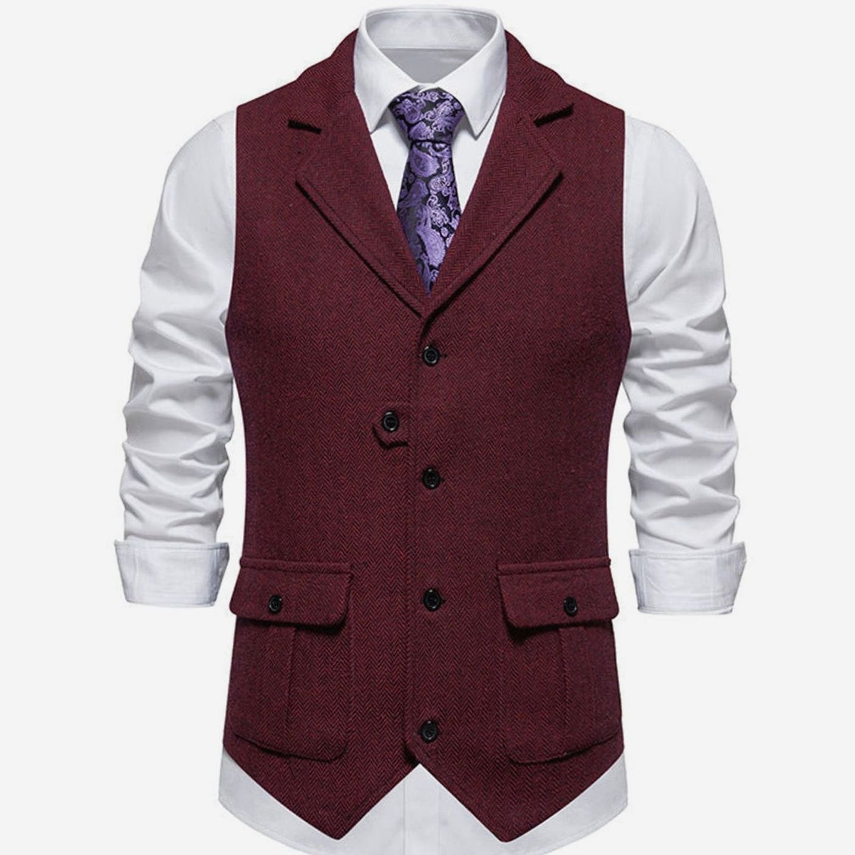 Men's Herringbone Button Front Notch Lapel Vest