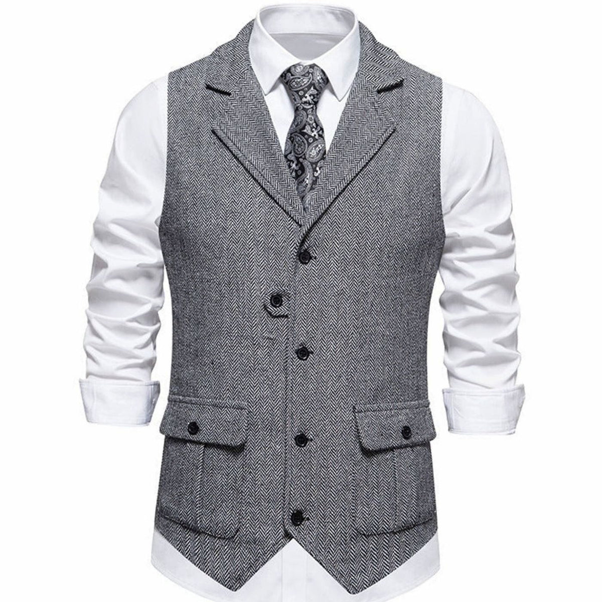 Men's Herringbone Button Front Notch Lapel Vest