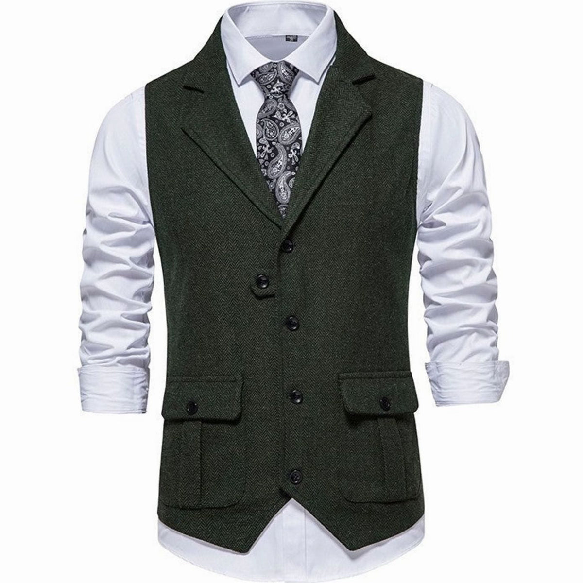 Men's Herringbone Button Front Notch Lapel Vest
