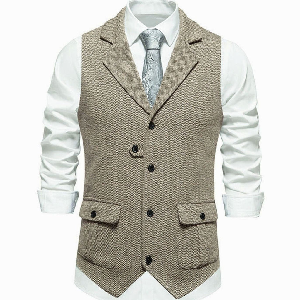 Men's Herringbone Button Front Notch Lapel Vest