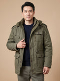 Men's Military-Style Insulated Winter Coat with Detachable Hood