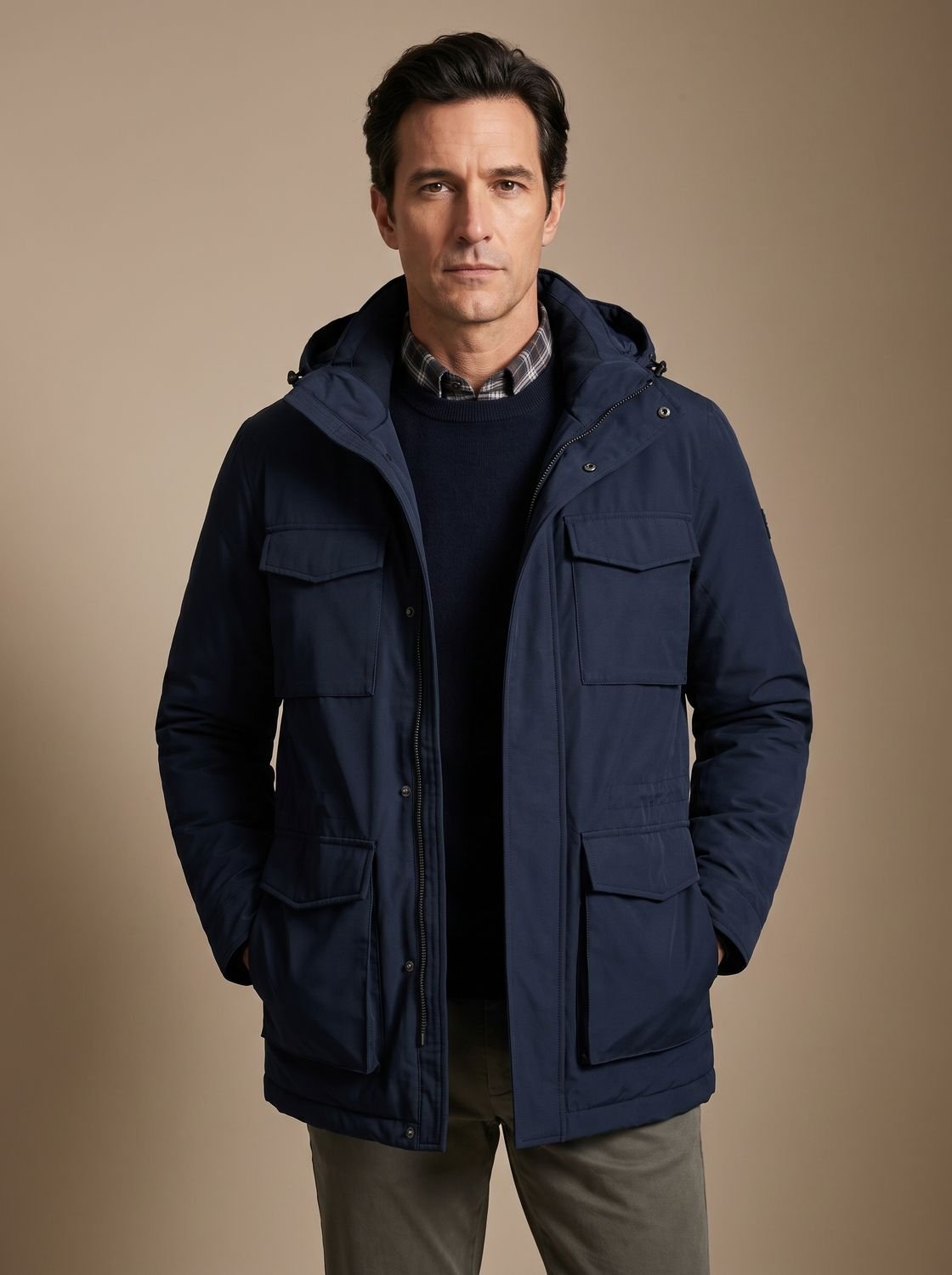 Men's Military-Style Insulated Winter Coat with Detachable Hood