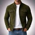 Men's Stand-Collar Italian Suede Coat with Button Front