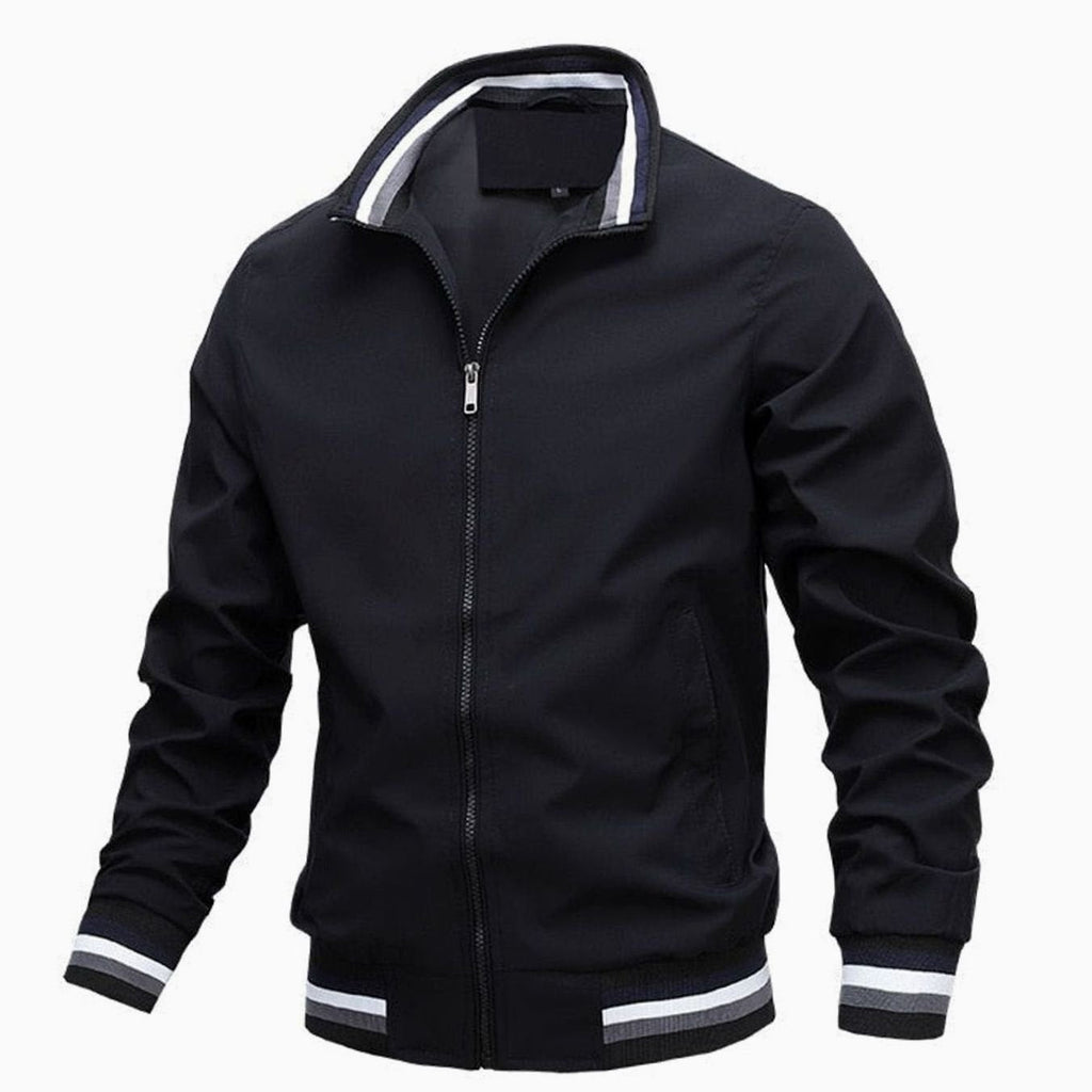 Men's Ribbed Stand Collar Zip Bomber Coat