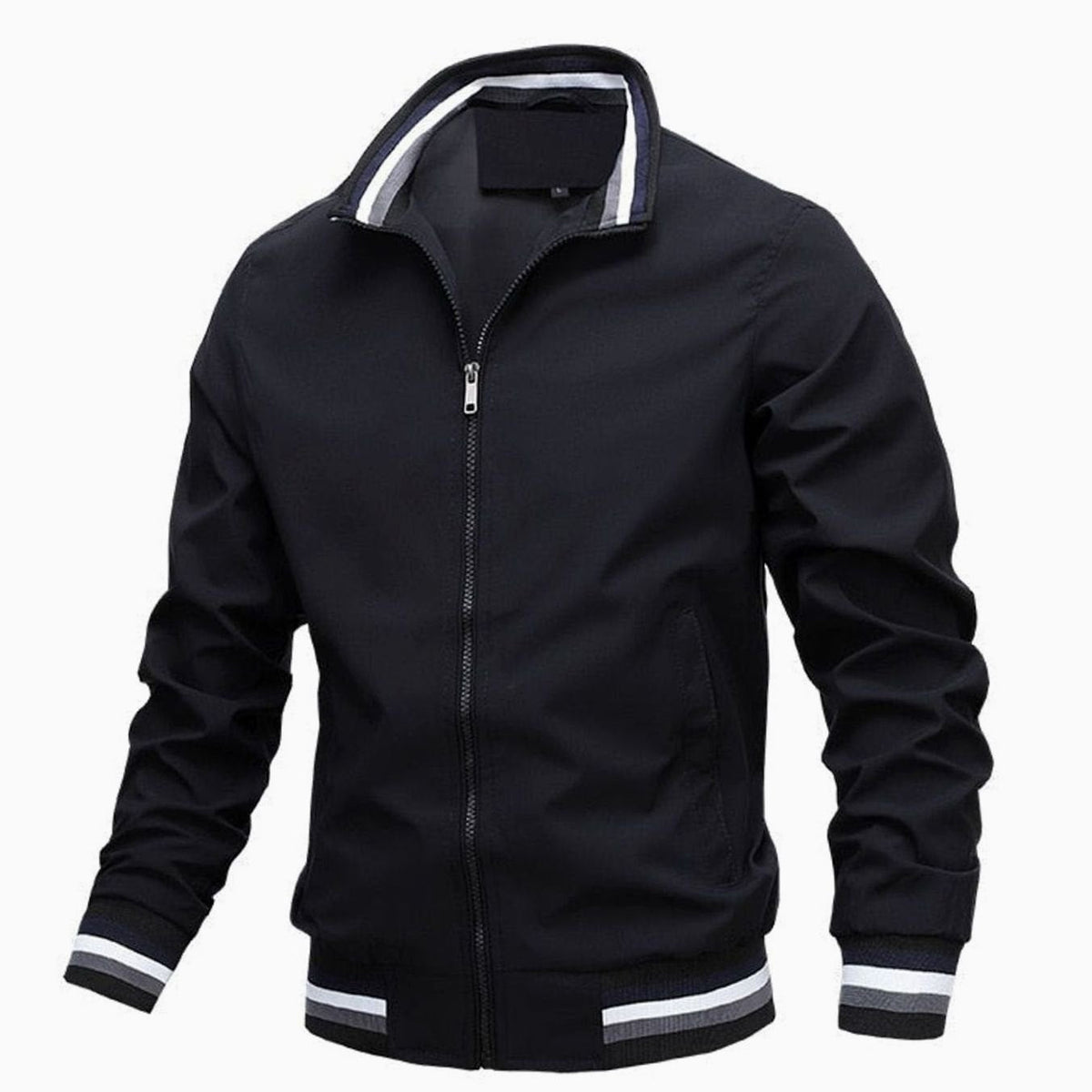 Men's Ribbed Stand Collar Zip Bomber Coat
