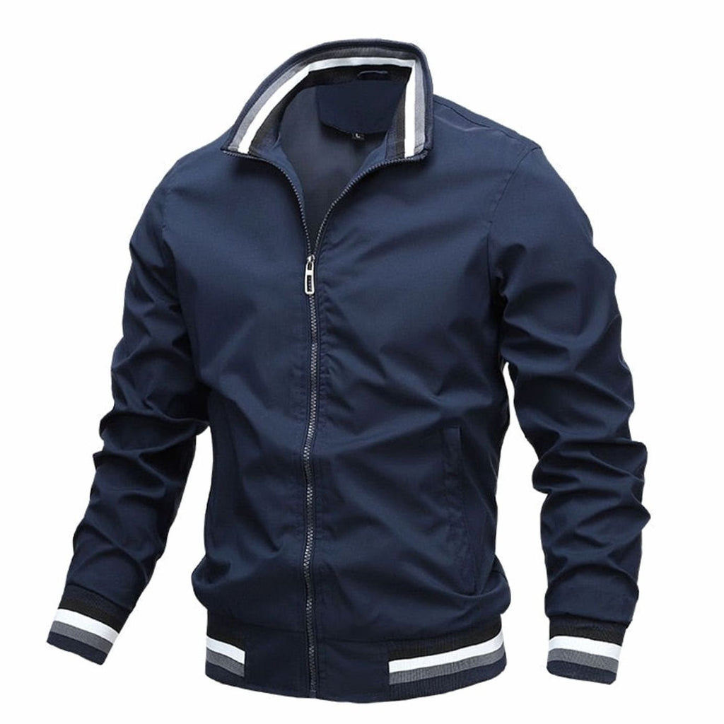 Men's Ribbed Stand Collar Zip Bomber Coat