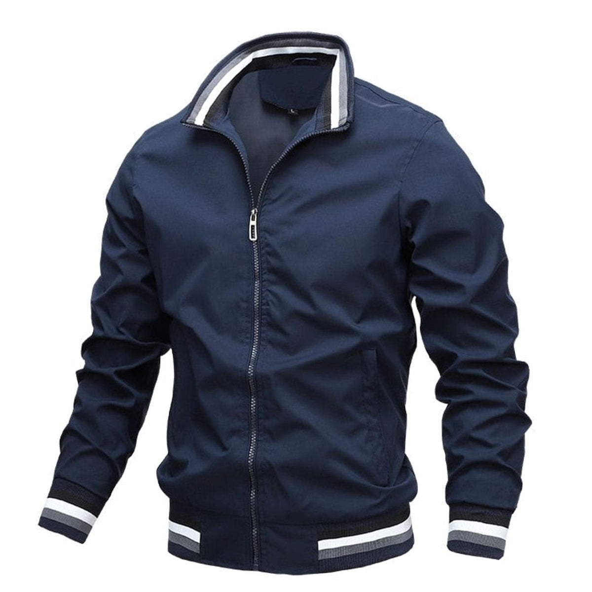 Men's Ribbed Stand Collar Zip Bomber Coat