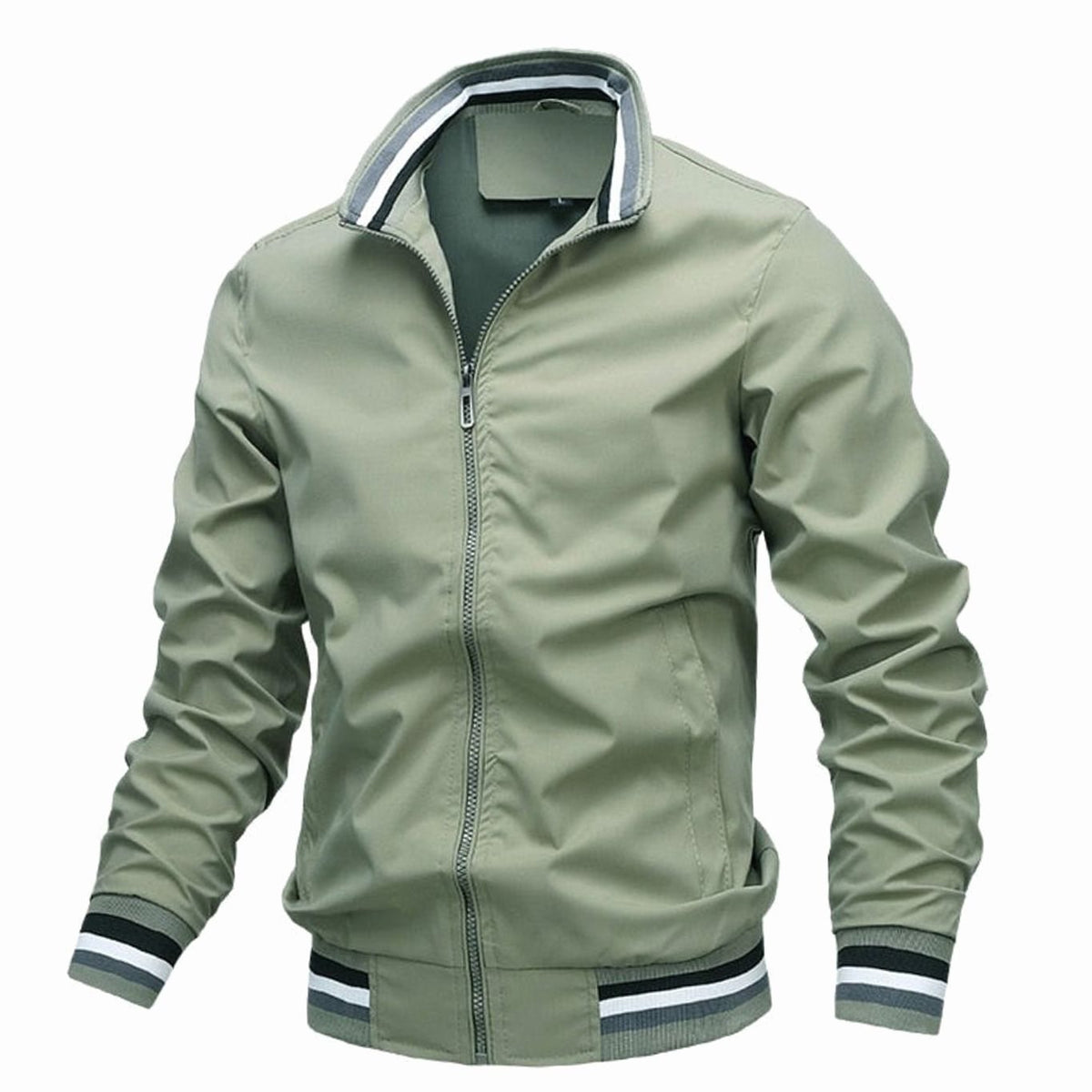 Men's Ribbed Stand Collar Zip Bomber Coat