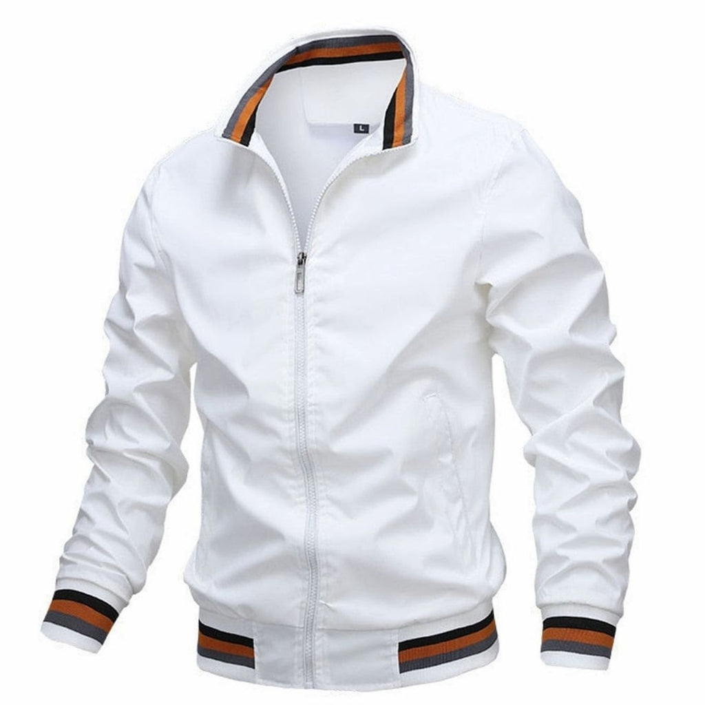 Men's Ribbed Stand Collar Zip Bomber Coat