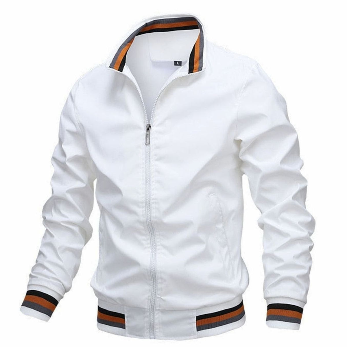 Men's Ribbed Stand Collar Zip Bomber Coat