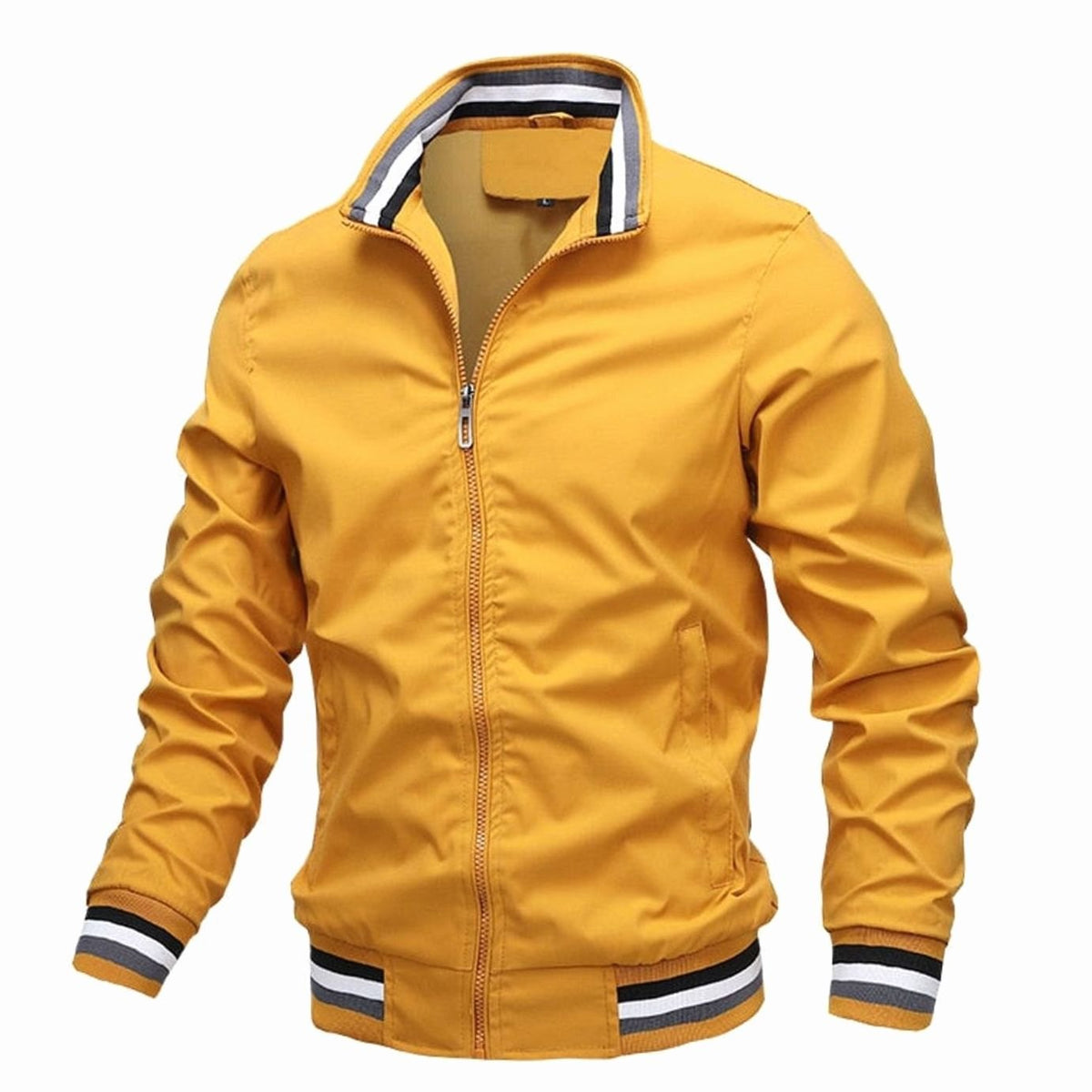 Men's Ribbed Stand Collar Zip Bomber Coat