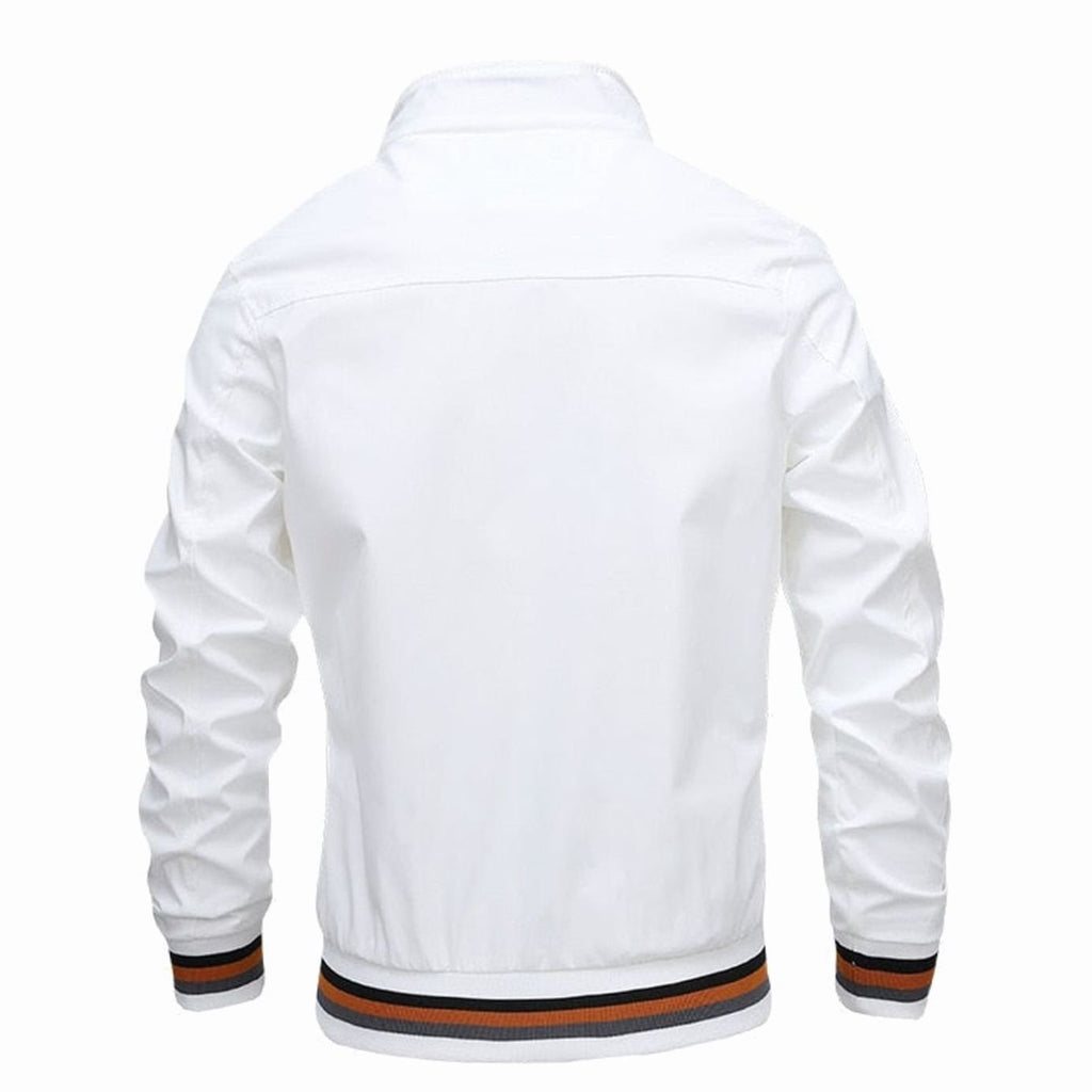 Men's Ribbed Stand Collar Zip Bomber Coat