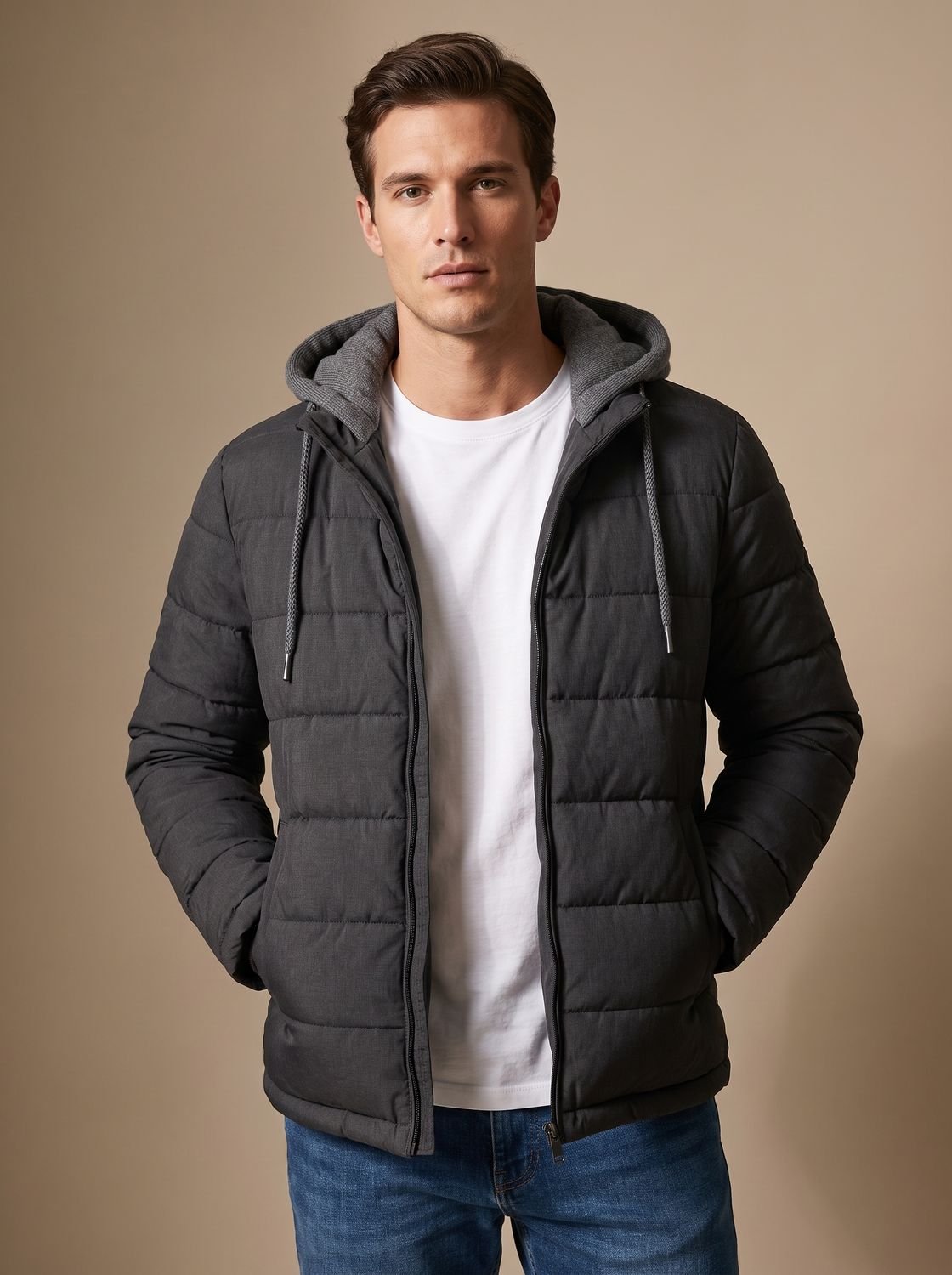 Men's Slim Lightweight Puffer Coat with Hood