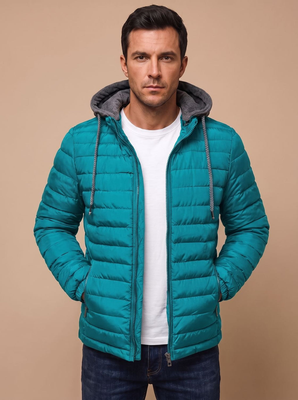 Men's Slim Lightweight Puffer Coat with Hood