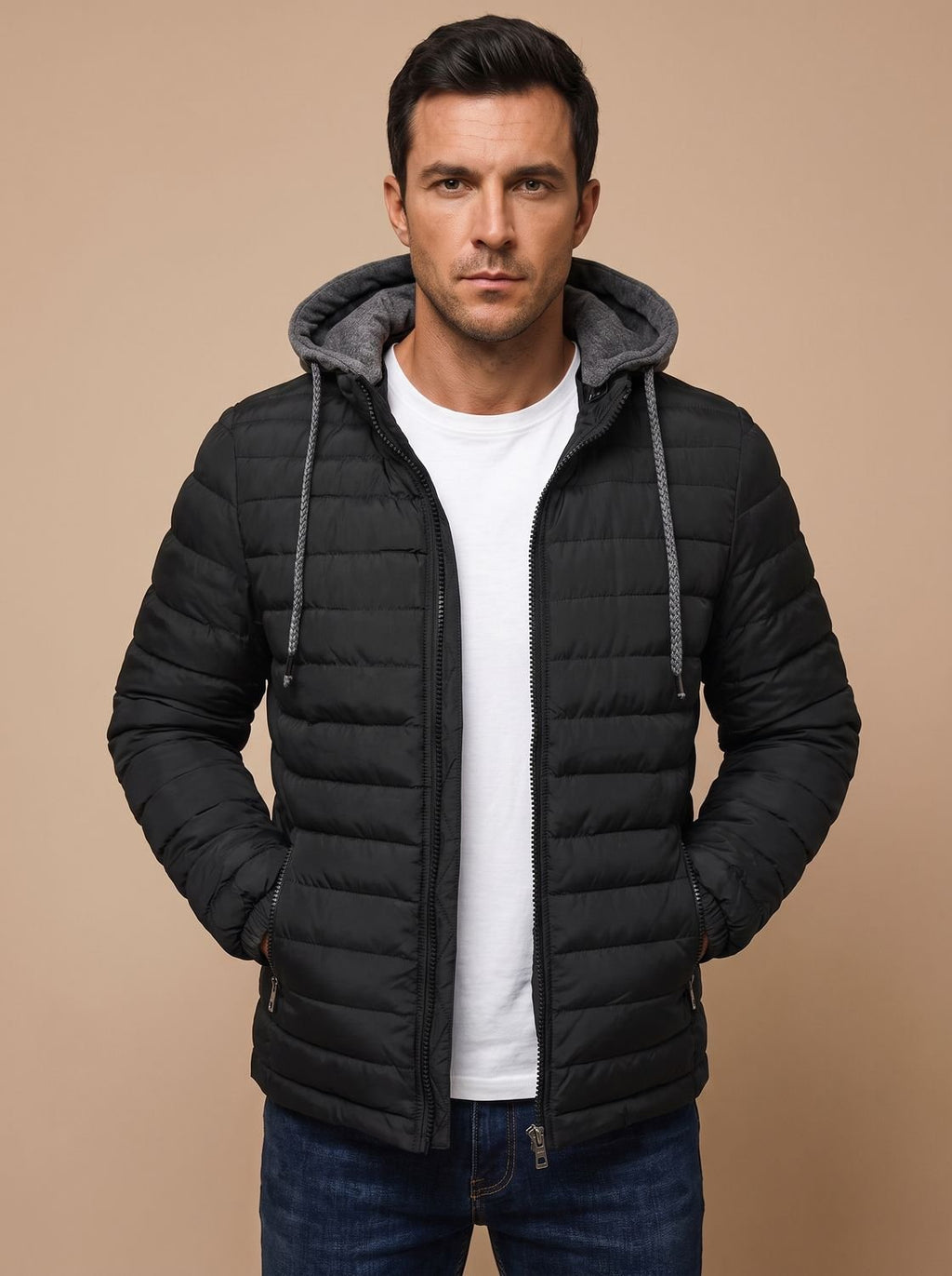 Men's Slim Lightweight Puffer Coat with Hood