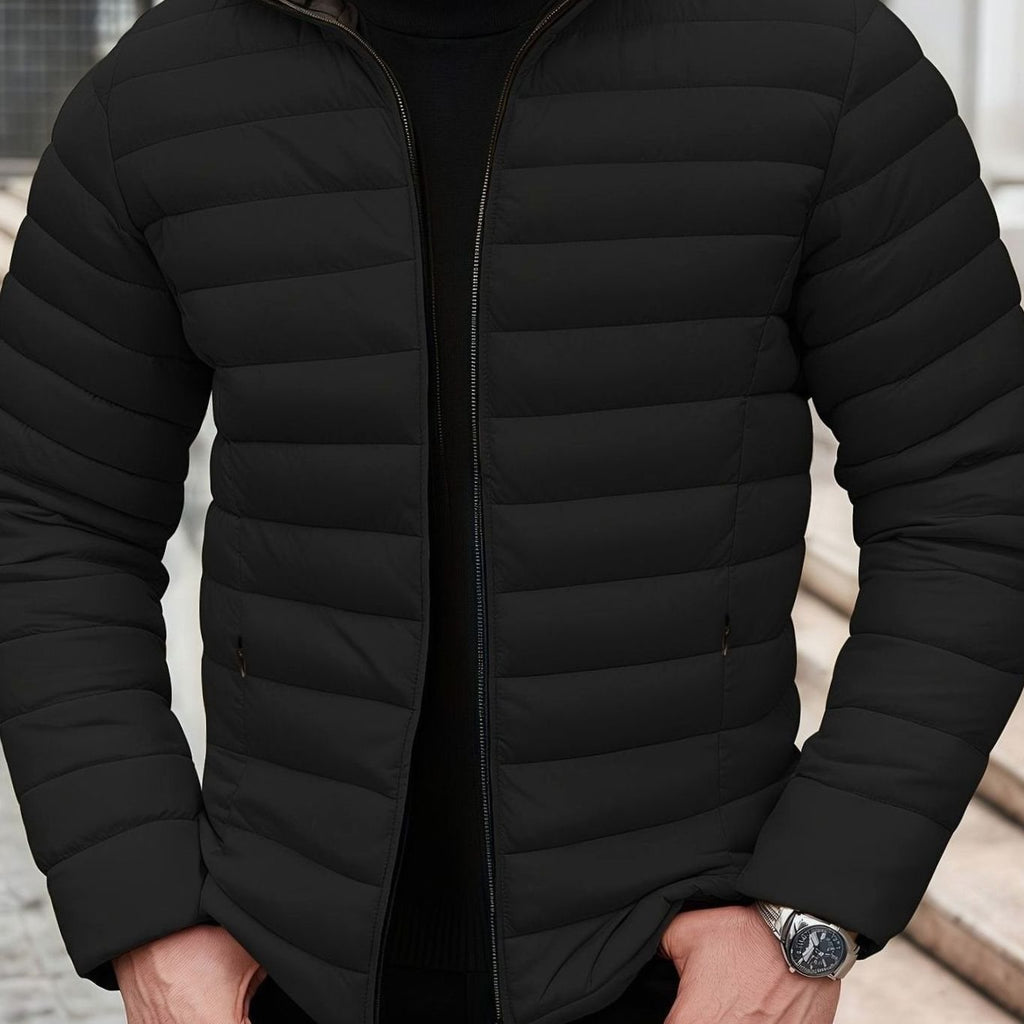 Men's Packable Zip-Front Padded Coat with Horizontal Quilting