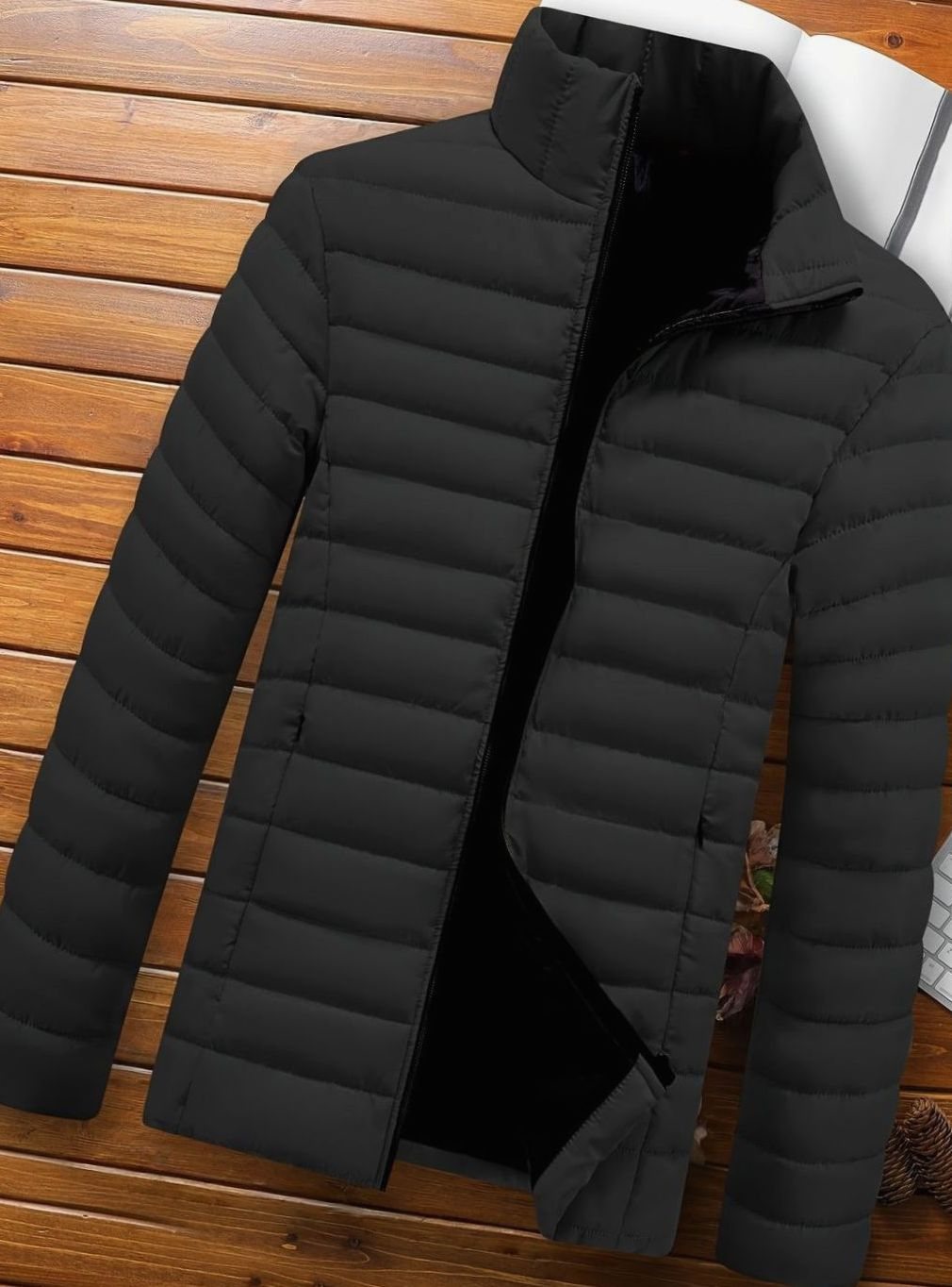 Men's Packable Zip-Front Padded Coat with Horizontal Quilting