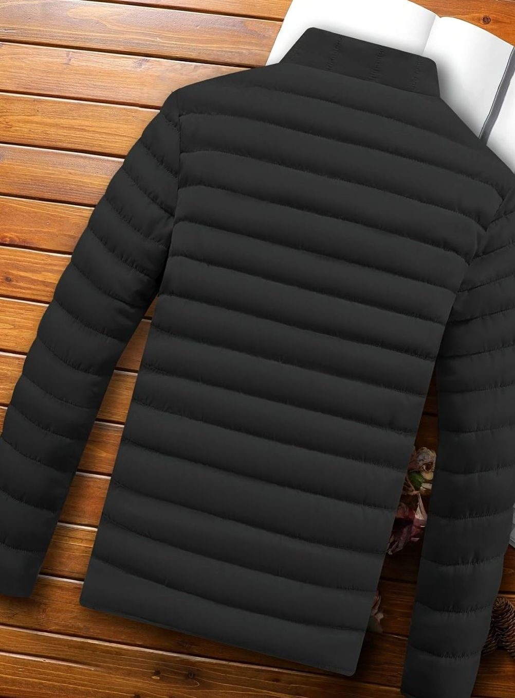 Men's Packable Zip-Front Padded Coat with Horizontal Quilting