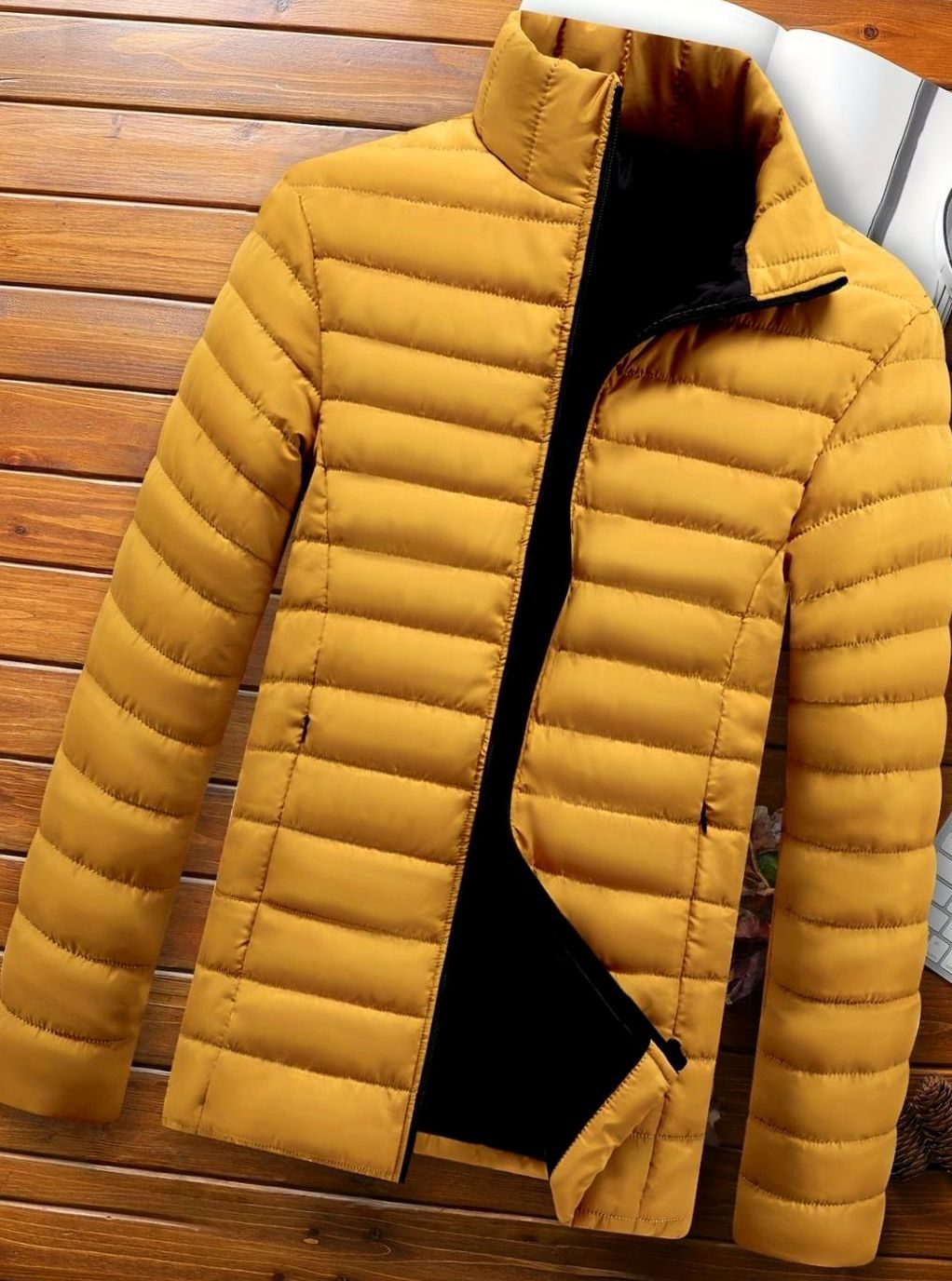 Men's Packable Zip-Front Padded Coat with Horizontal Quilting