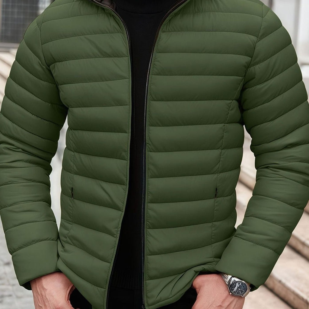 Men's Packable Zip-Front Padded Coat with Horizontal Quilting