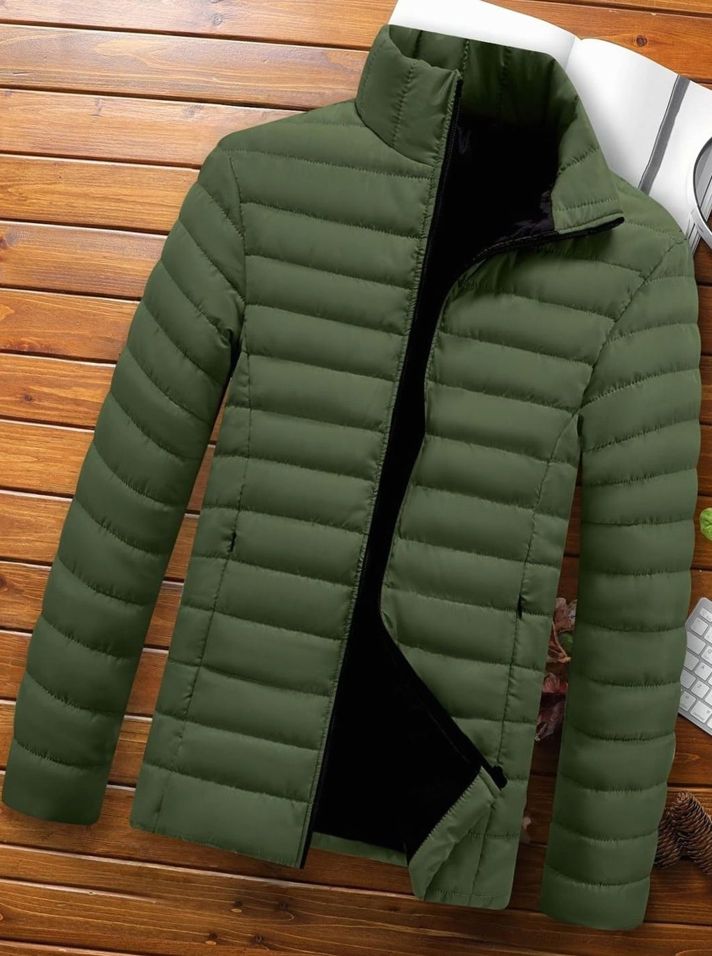 Men's Packable Zip-Front Padded Coat with Horizontal Quilting