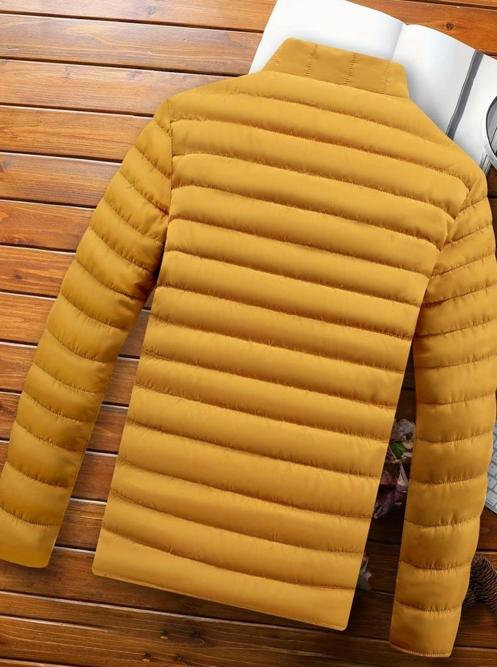 Men's Packable Zip-Front Padded Coat with Horizontal Quilting