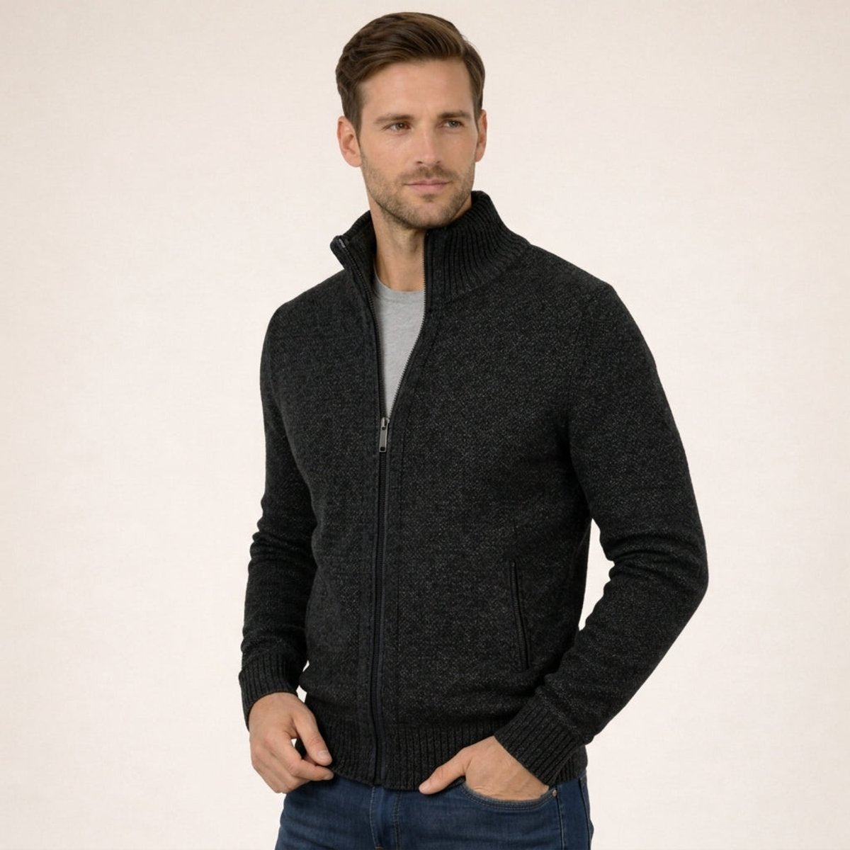 Men's Full-Zip Luxurious Merino Wool Knit Cardigan