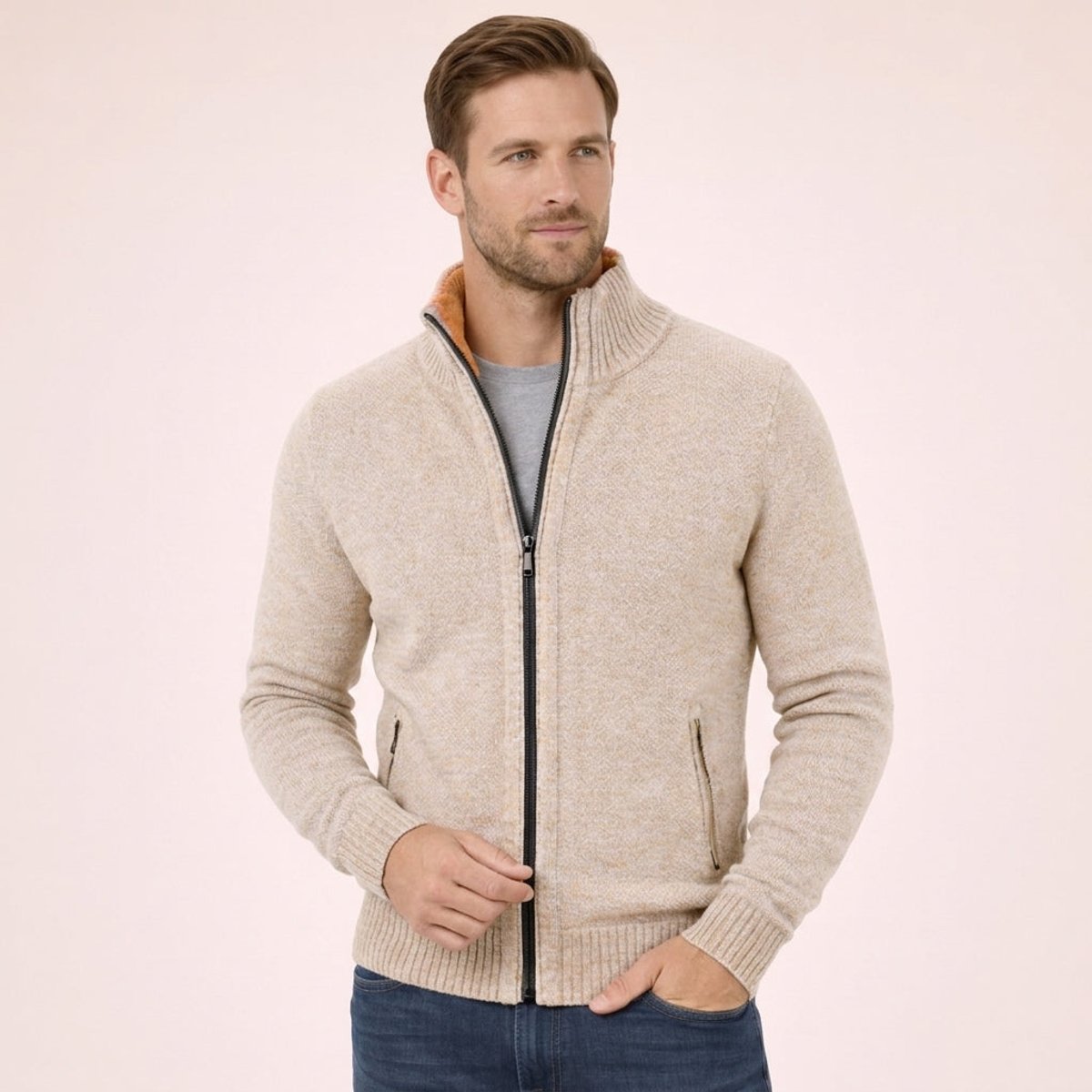 Men's Full-Zip Luxurious Merino Wool Knit Cardigan