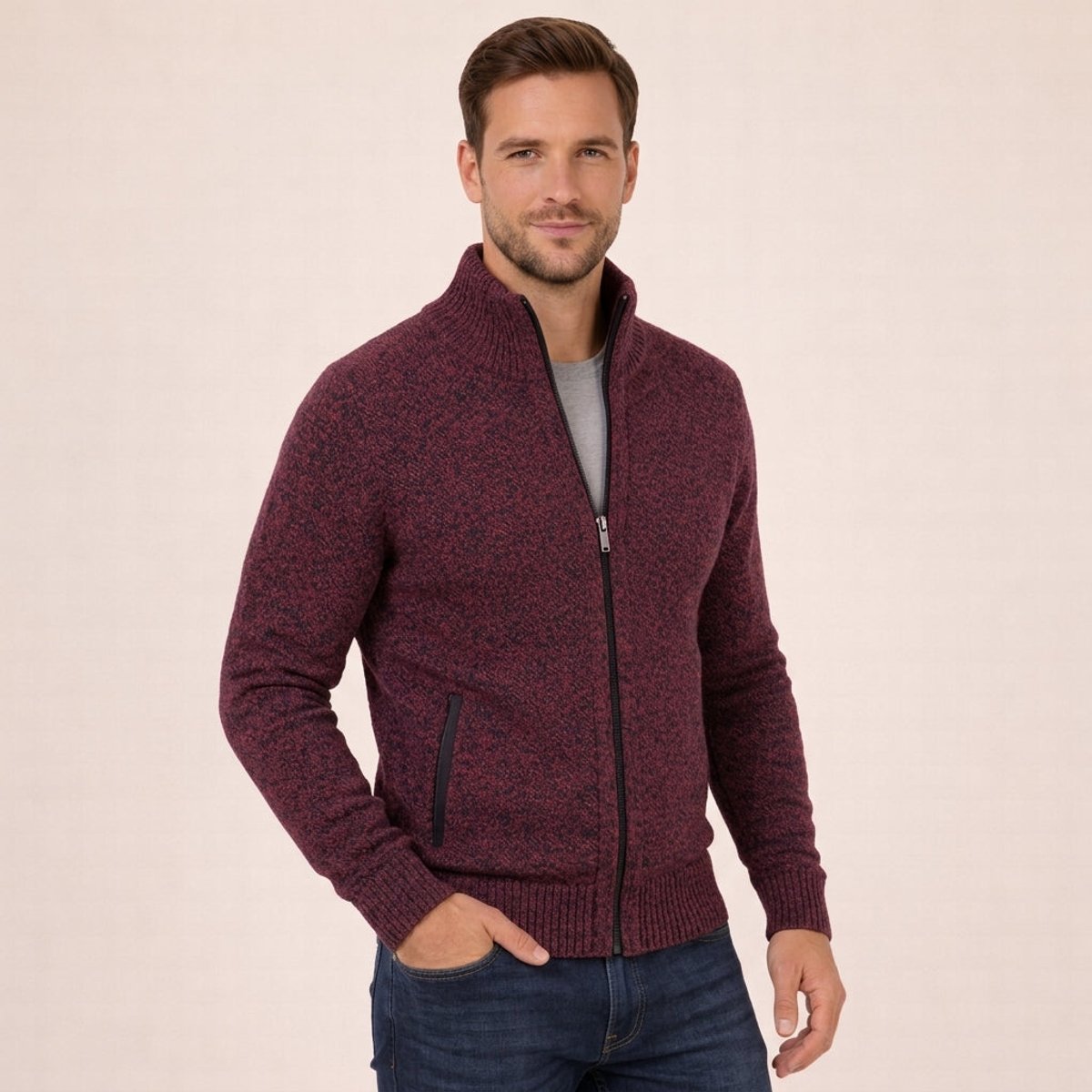 Men's Full-Zip Luxurious Merino Wool Knit Cardigan