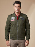Men's Embroidered Patch Bomber Coat with Epaulettes