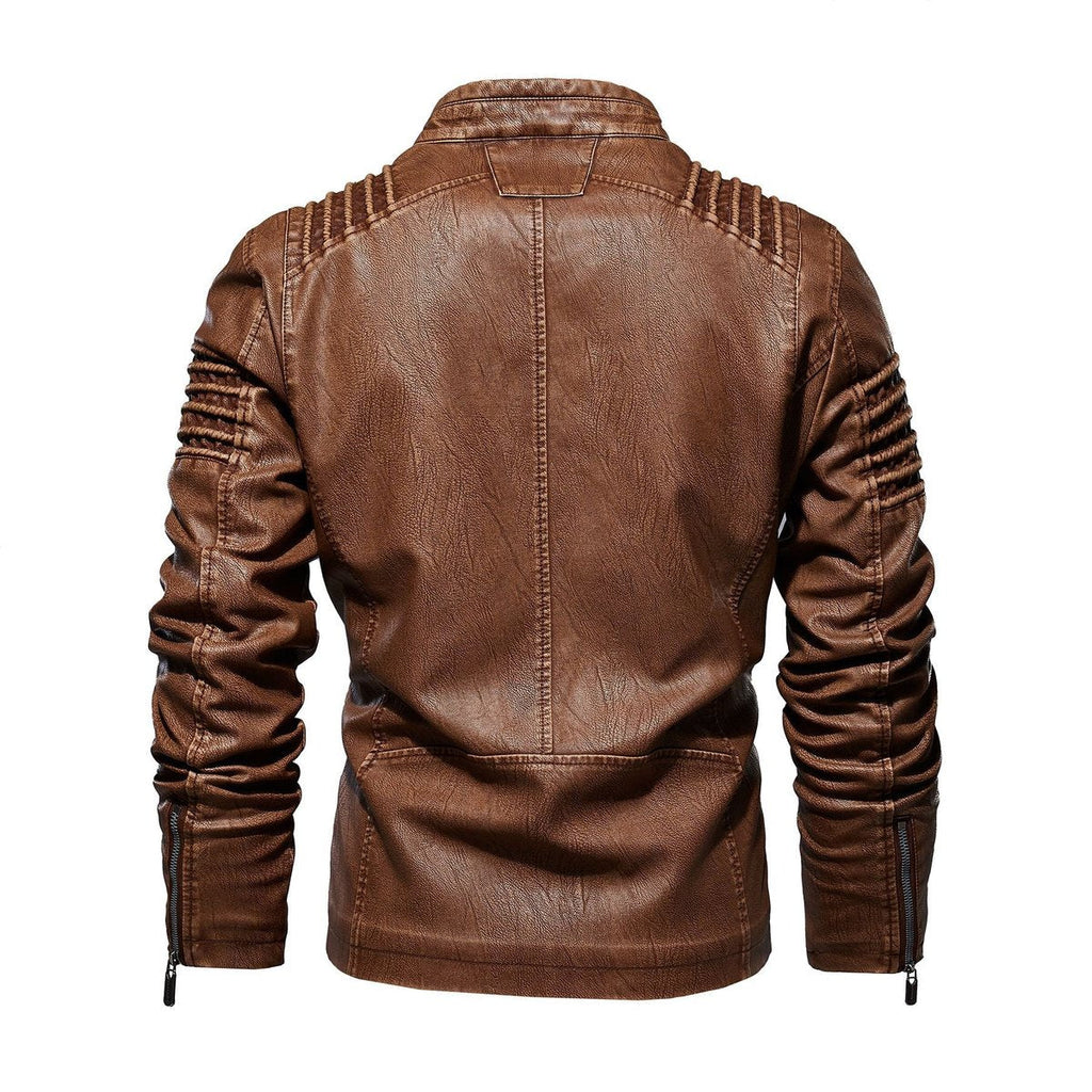 Men's Faux Leather Moto Coat with Fleece Lining