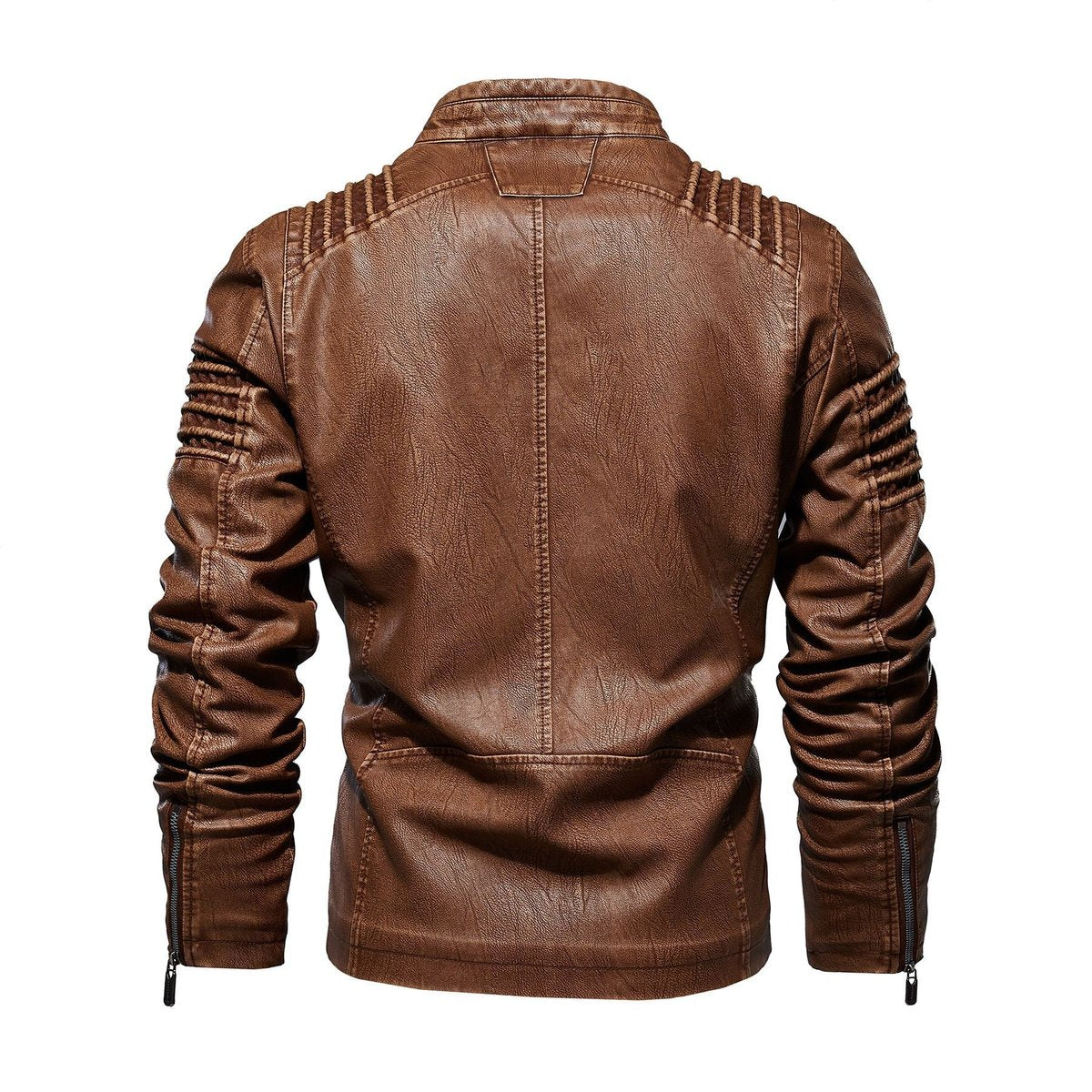 Men's Faux Leather Moto Coat with Fleece Lining