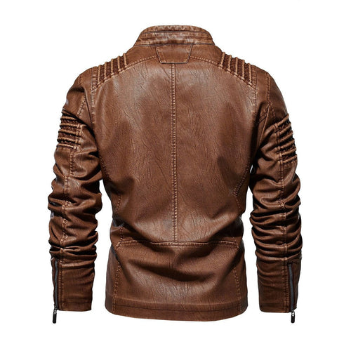 Men's Faux Leather Moto Coat with Fleece Lining