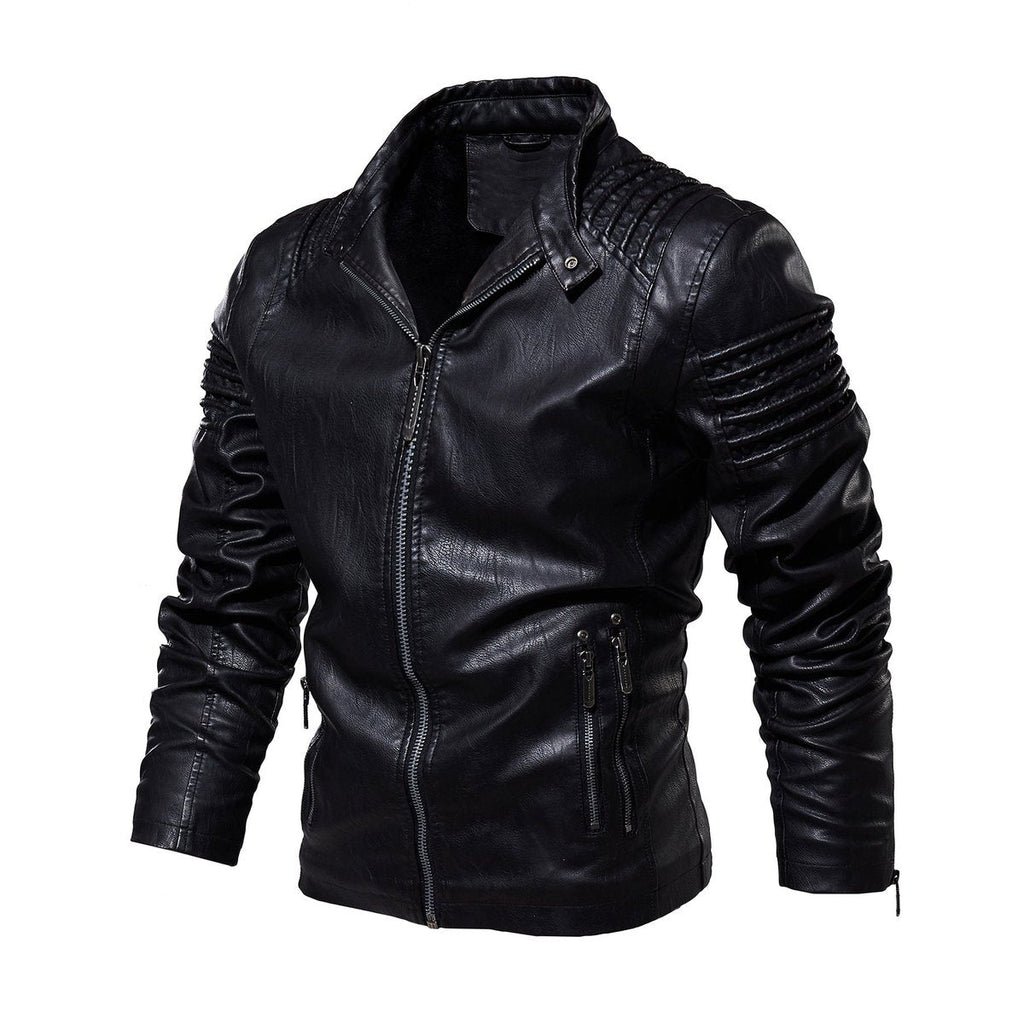 Men's Faux Leather Moto Coat with Fleece Lining