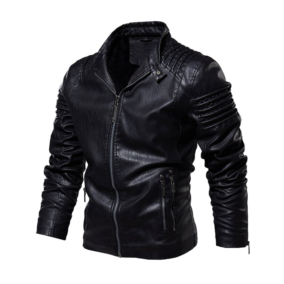 Men's Faux Leather Moto Coat with Fleece Lining
